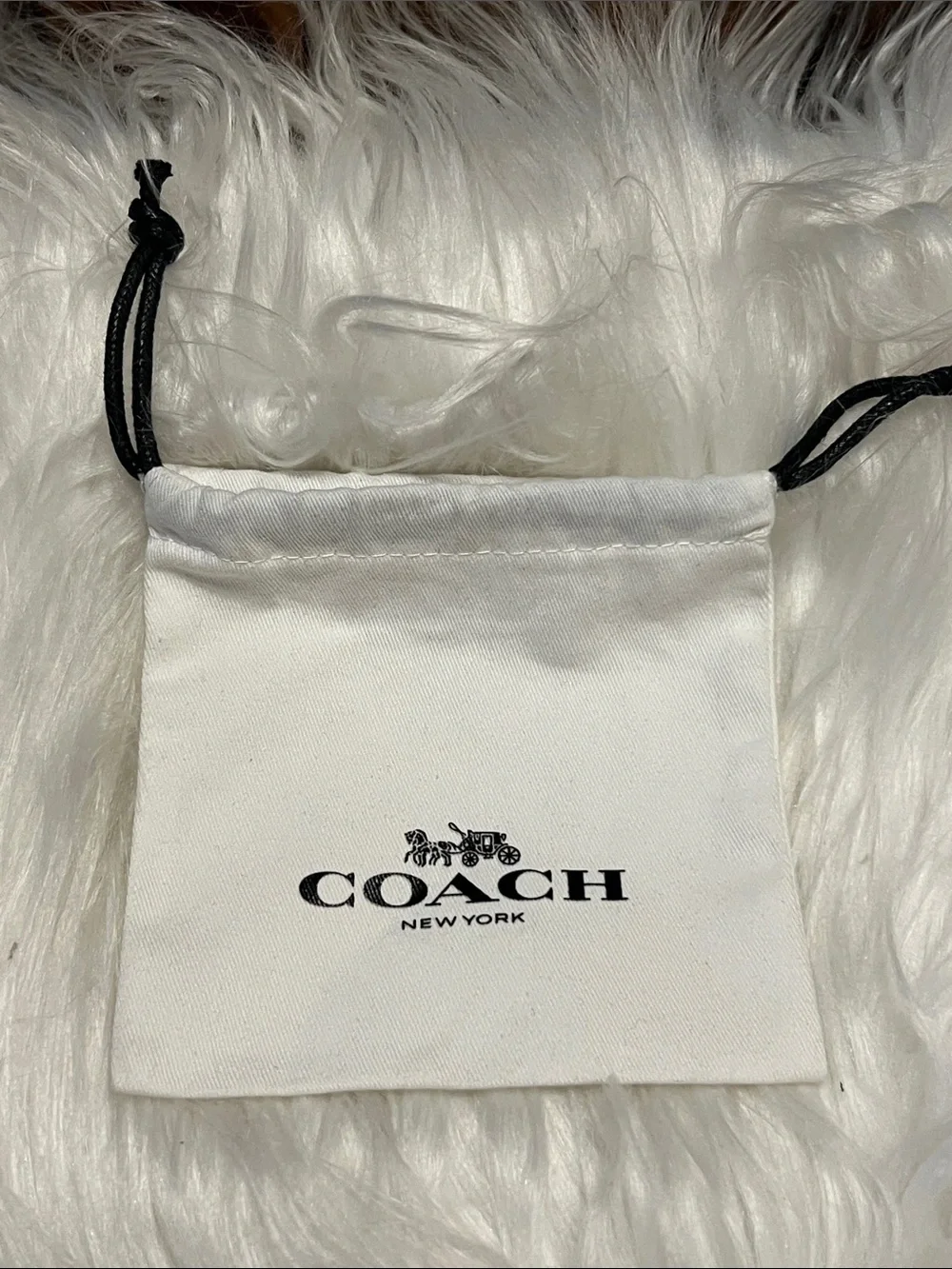 Coach White Drawstring Pouch with Black Logo 5X5 like new small wallet fit
